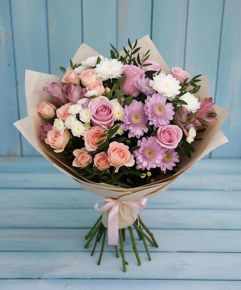 Букет цветов из: Хризантемы, Розы и Альстромерии в Донском