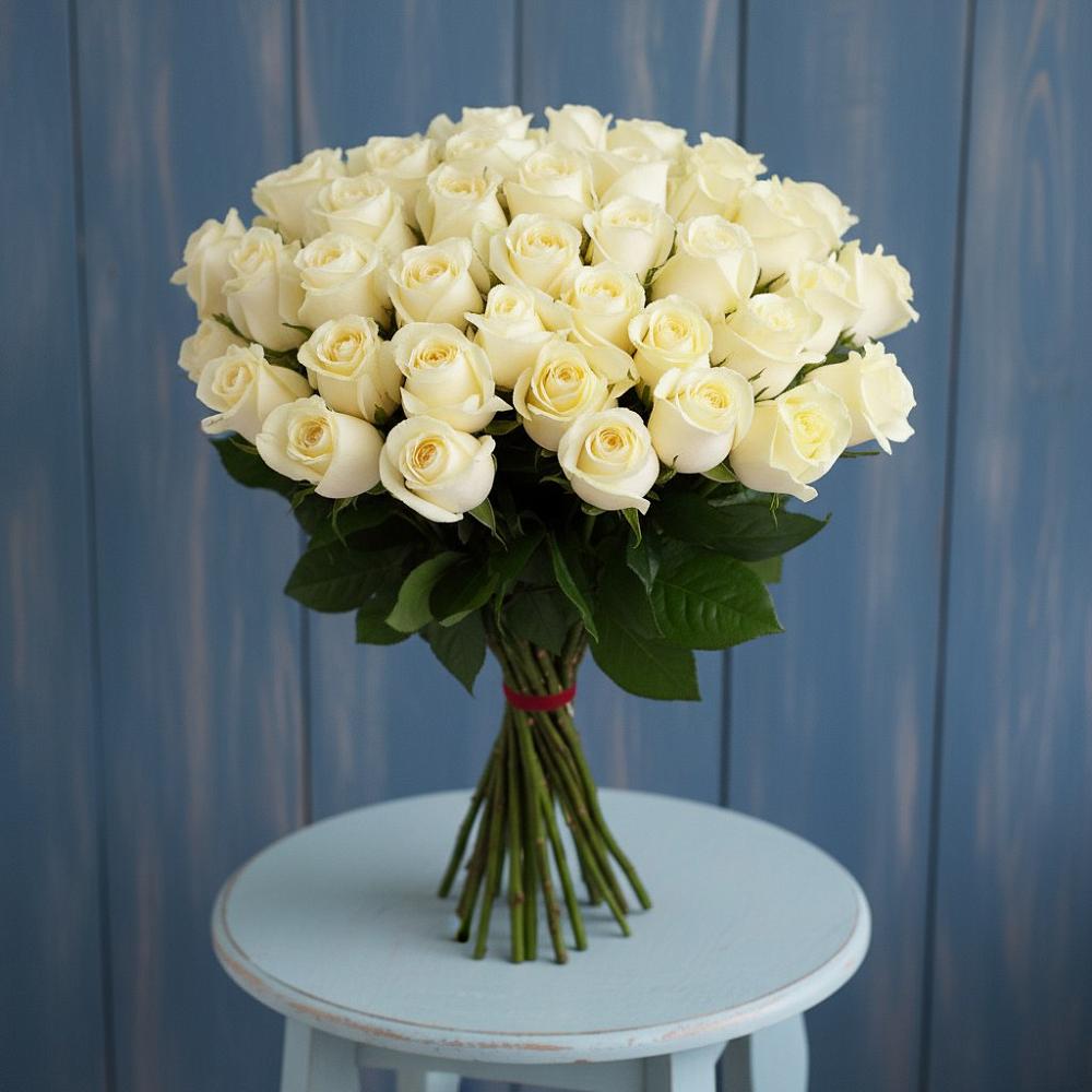 Букет 51 Белая роза Эдлесс Лав в Донском
