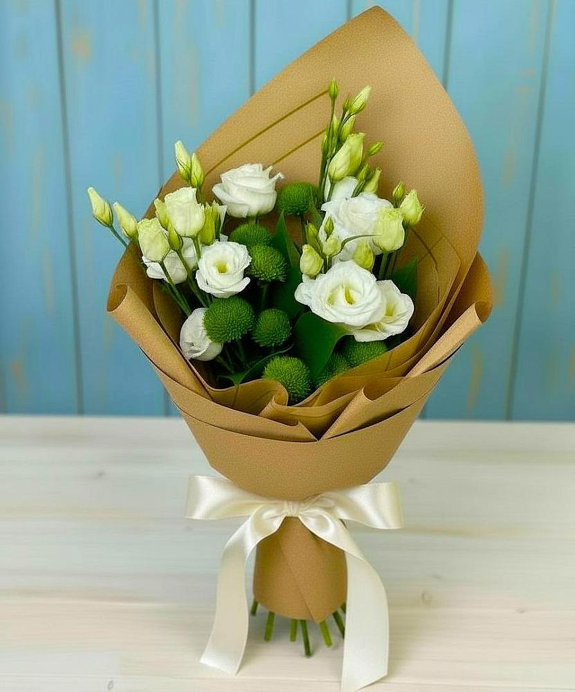 Букет цветов из: Хризантемы и Лизиантусы в Донском