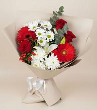 Букет цветов из:  Розы, Хризантемы, Герберы и Лилии в Донском