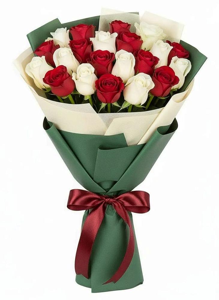 Букет Микс из красных и белых роз в Донском
