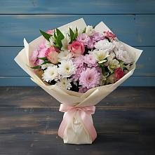 Букет цветов из:  Хризантемы, Альстромерии и Розы в Донском