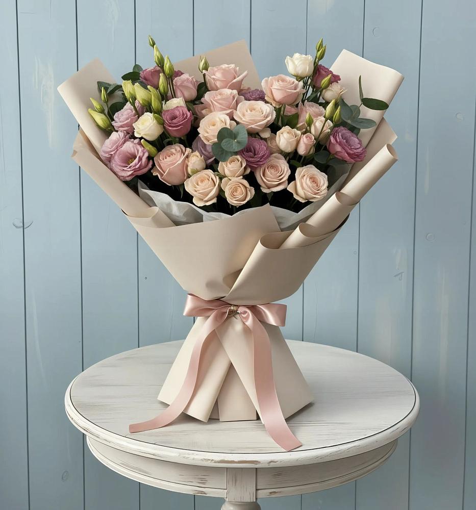 Букет цветов из: Розы и Лизиантусы в Донском