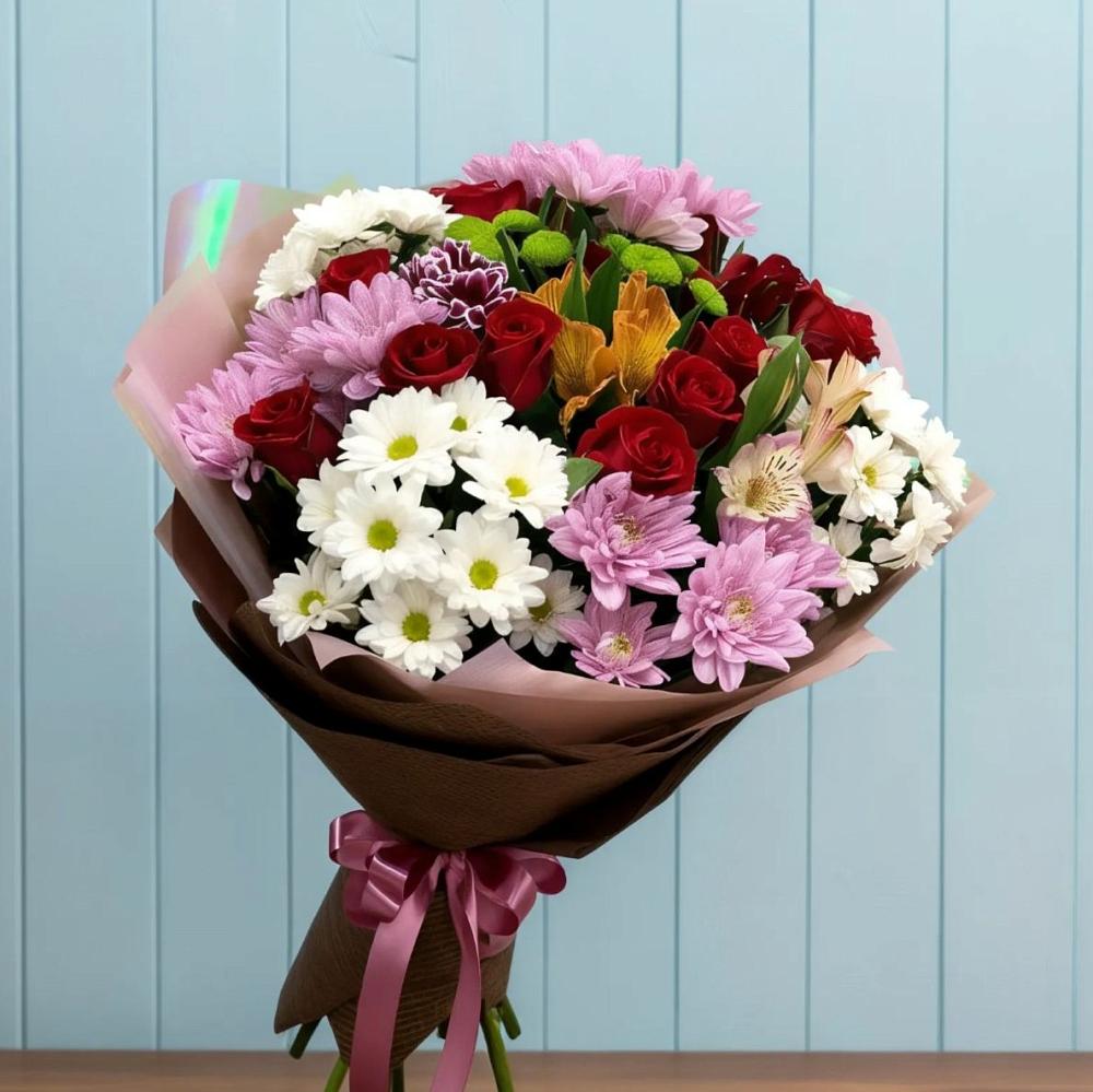 Букет цветов из: Розы, Хризантемы и Альстромерии в Донском