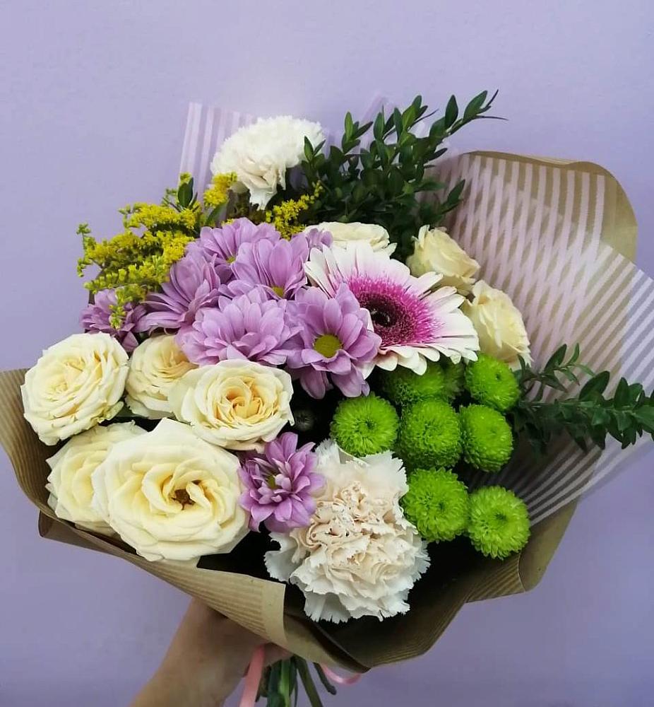 Букет цветов из: Хризантемы, Розы, Гвоздики и Герберы в Донском