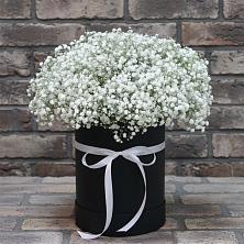 Цветочная композиция из Гипсофила в шляпной коробке в Донском